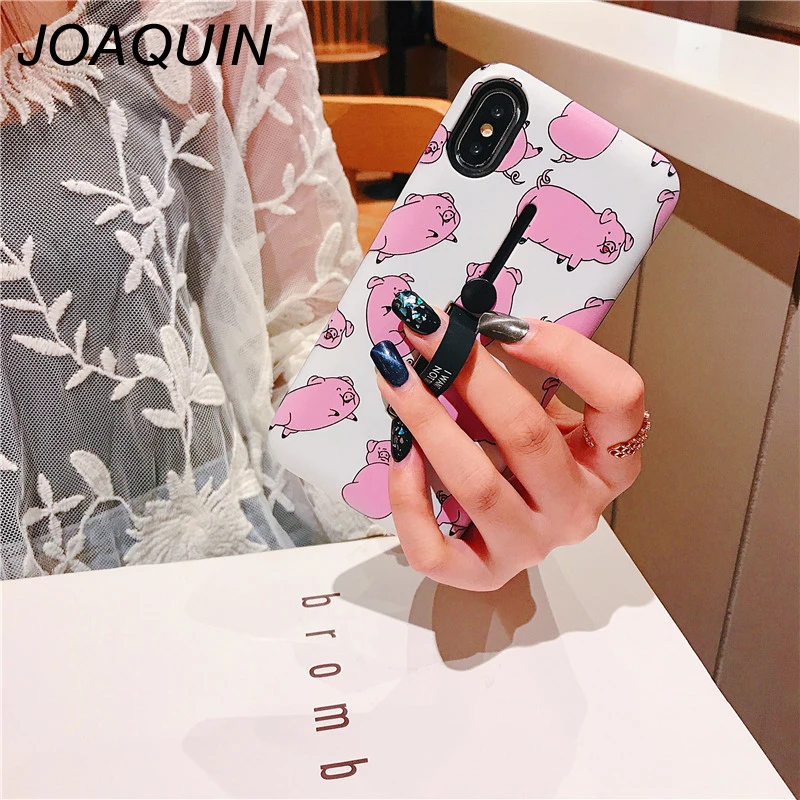 Cartoon Pink Cute Pigs Phone Case For iPhone Xs Max XR XS 6 6S 7 8 Plus X Soft shell hidden ring Mobile Bags &amp Cases |