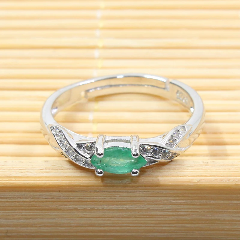 Женское кольцо из серебра с изумрудом 3 х6 мм|ring 3|ring fashionring sterling |