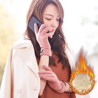 Plus cashmere pink SUOGRY перчатки женские осенние и зимние теплые шерстяные Овцы плюс бархатные утолщенные перчатки корейские перчатки для использования смартфонов - Цвет: Plus cashmere pink