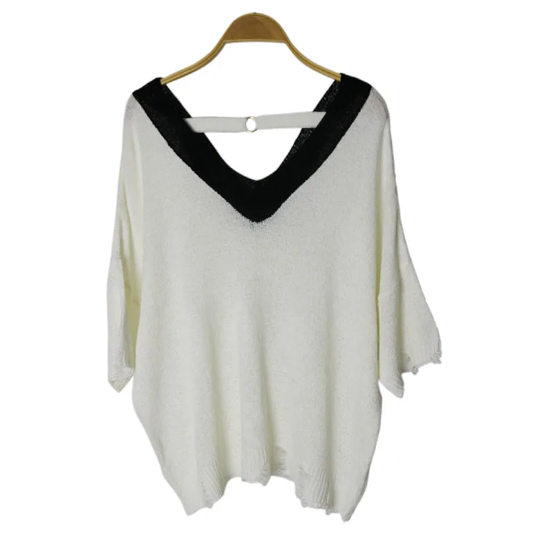 2017 Осень Новая мода Глубокий V образным вырезом вязаный женский свитер