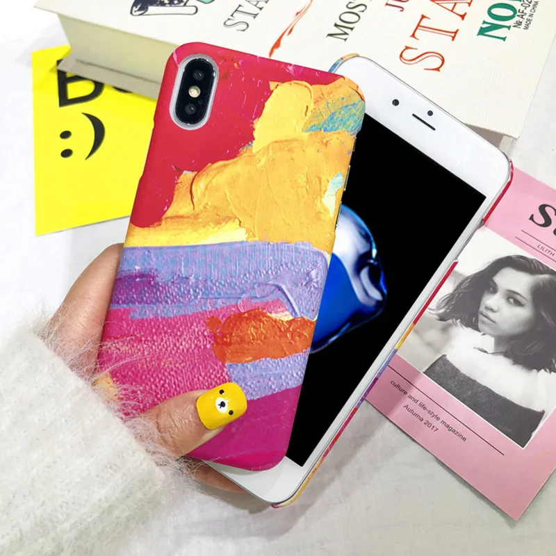 Чехол для iPhone 6 S 7 8 X случаях акварельной живописи Жесткий PC матовый Capinha Coque 6S Plus |
