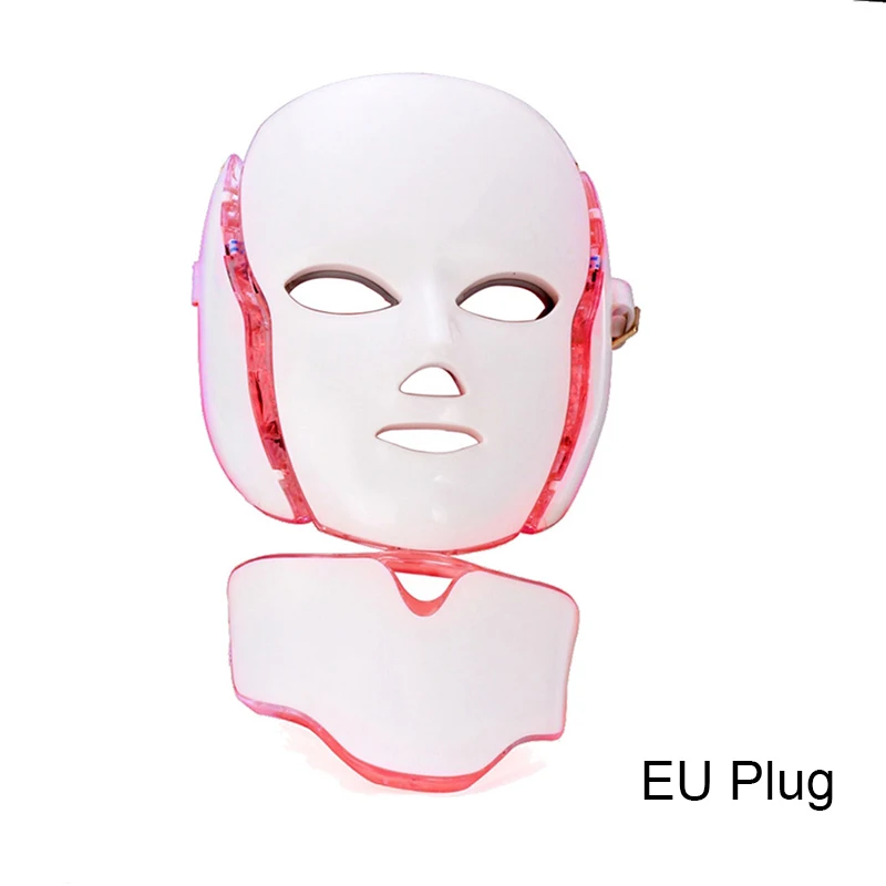 EU Plug NO BOX 7 цветов светильник светодиодный маска для лица с омоложением кожи шеи уход за лицом Лечение Красота анти акне терапия отбеливающий инструмент - Цвет: EU Plug NO BOX