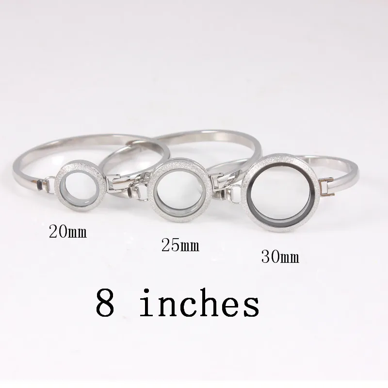 

Silver Scrub Stainless Steel Floating Locket Bangles Round Screw Plain Living Memory Locket Bracelets Bangles 6pcs