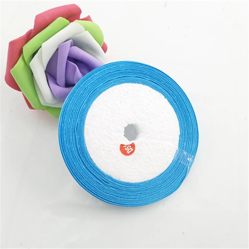 CD-15 sky blue 25 ярдов/рулон 6 мм Ширина красочные шелковые атласные ленты Свадебная вечеринка украшения подарок ремесло тканевая лента для шитья ткань ленты DIY - Цвет: CD-15 sky blue