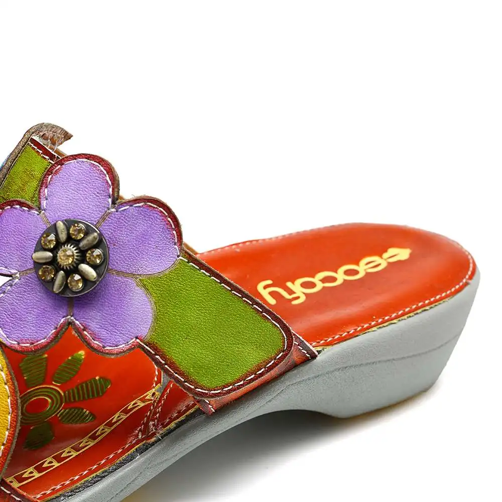SOCOFY мягкие пояса из натуральной кожи цветочный сплайсинга листья узор Регулируемый крюк петля сандалии на каждый день Летняя обувь элегантная женская