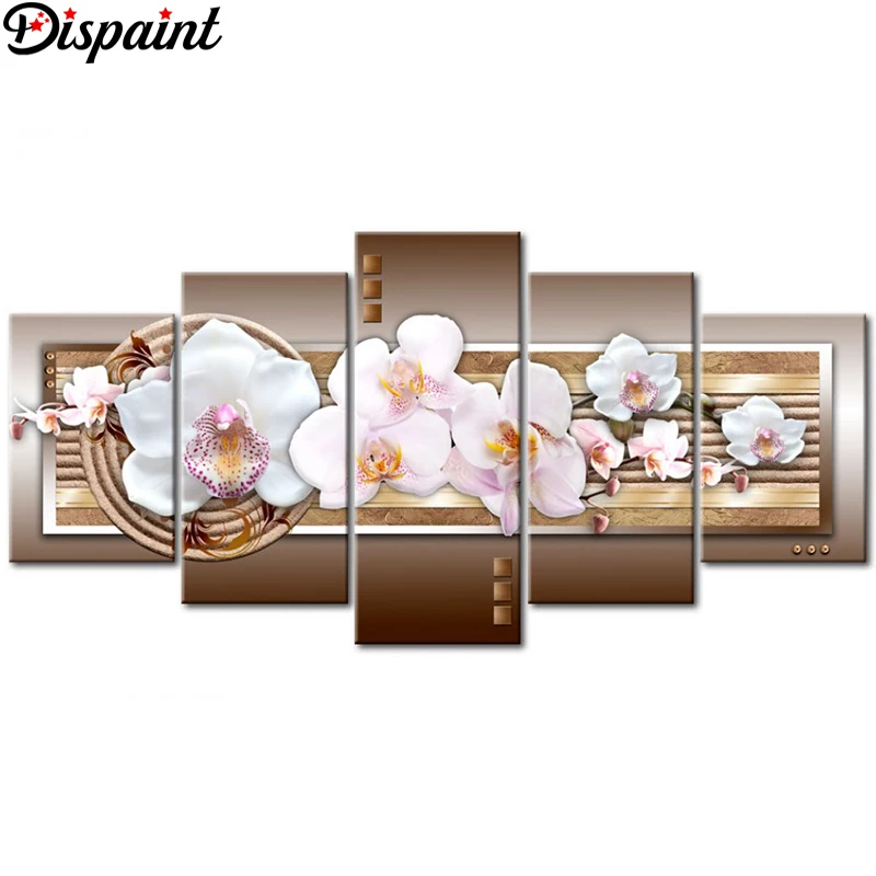 

Dispaint 5pcs Full Square/Round Drill 5D DIY Diamond Painting "Flower orchid" Multi-picture Combination Embroidery 5D Decor