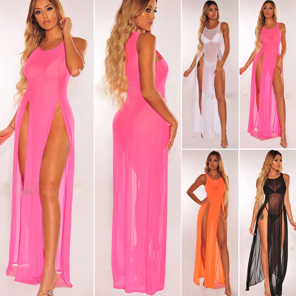 US Women Boho Long Maxi Dress Evening Party Beach Split Dresses Summer Sundress | Женская одежда