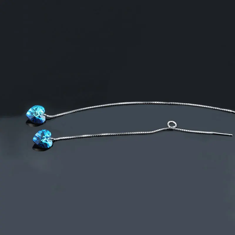 Женские серебряные сережки FNJ длинные синие циркониевый кристалл класса ААА из