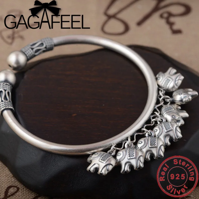 GAGAFEEL S925 Стерлинговое Серебро Браслеты Благоприятный Слон браслеты Винтажные