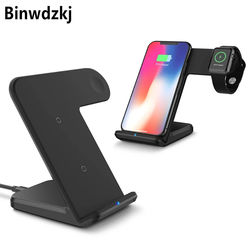 Беспроводное зарядное устройство Qi 2 в 1 подставка для Apple Watch 3 4 iPhone XS Max XR X 8 Plus Samsung