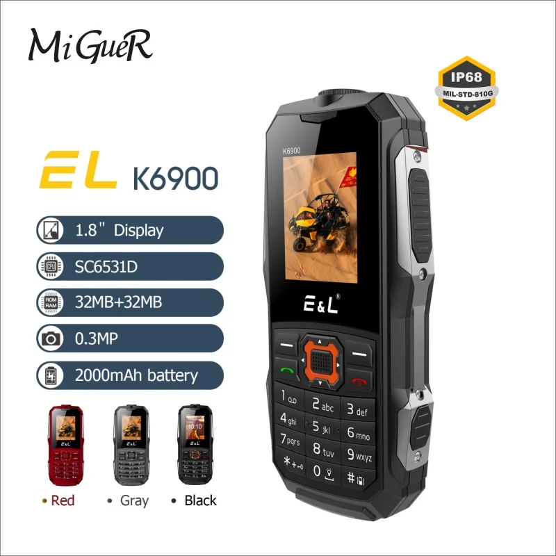 E & L K6900 IP68 водонепроницаемый ударопрочный Прочный телефон клавиатура большой