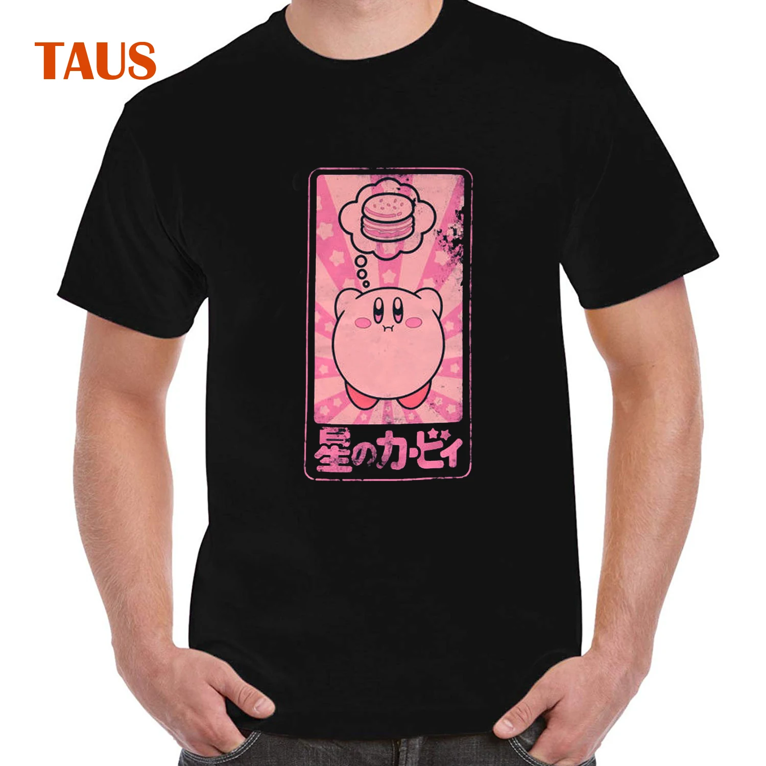Новинка!! Kirby77Hamburger обсуждали Еда японский черные и белые футболка 100% хлопковая