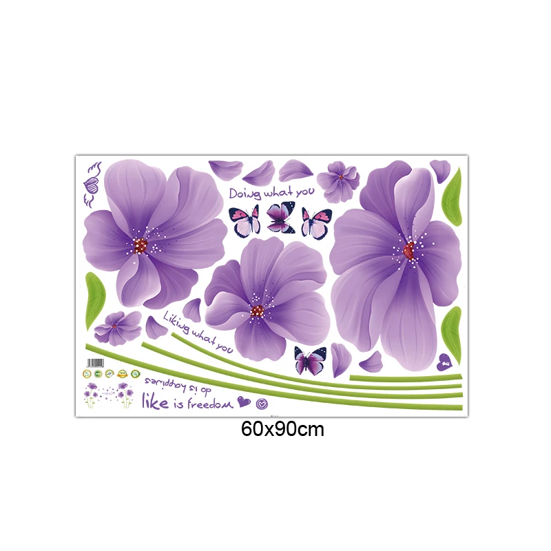 [Fundecor] фиолетовые Фэнтези Цветы лист бабочки ПВХ наклейки на стену для детской