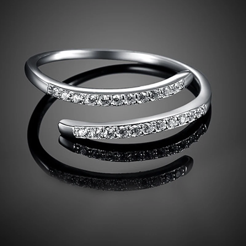 Women 925 Sterling Silver Opening Style Rings Zircon Wedding Men/Women Couple Jewelry For Gift Free Shipping | Украшения и