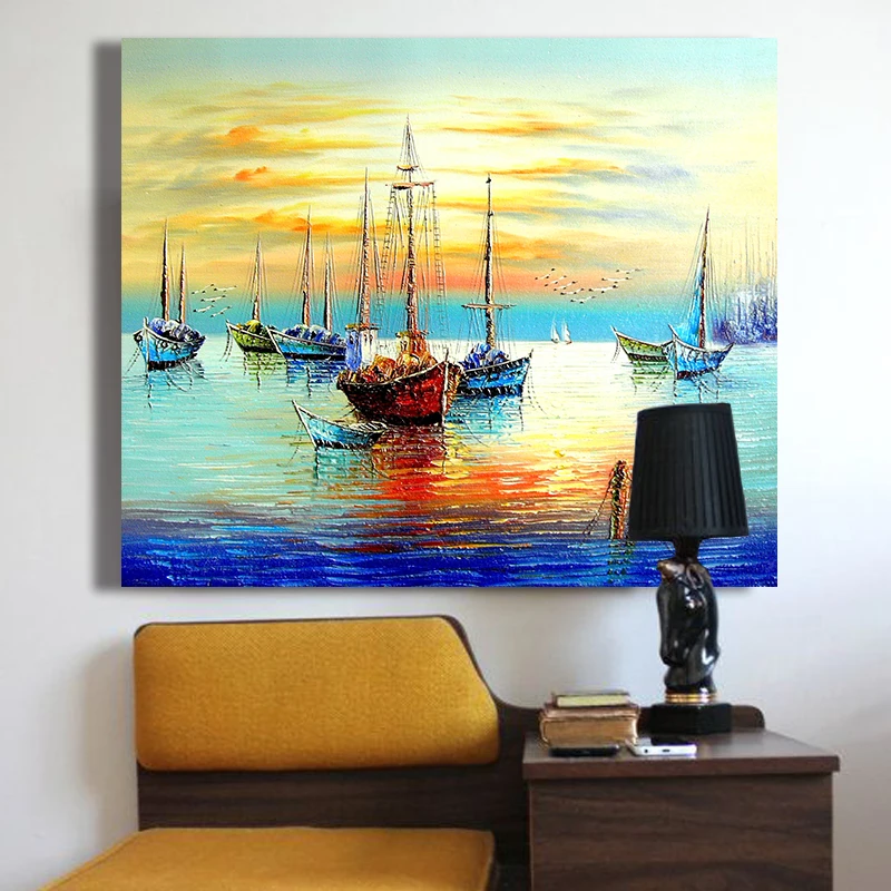Рисуй по номеру Wall art живописи номерам лодка Закат гостиная спальня украшения