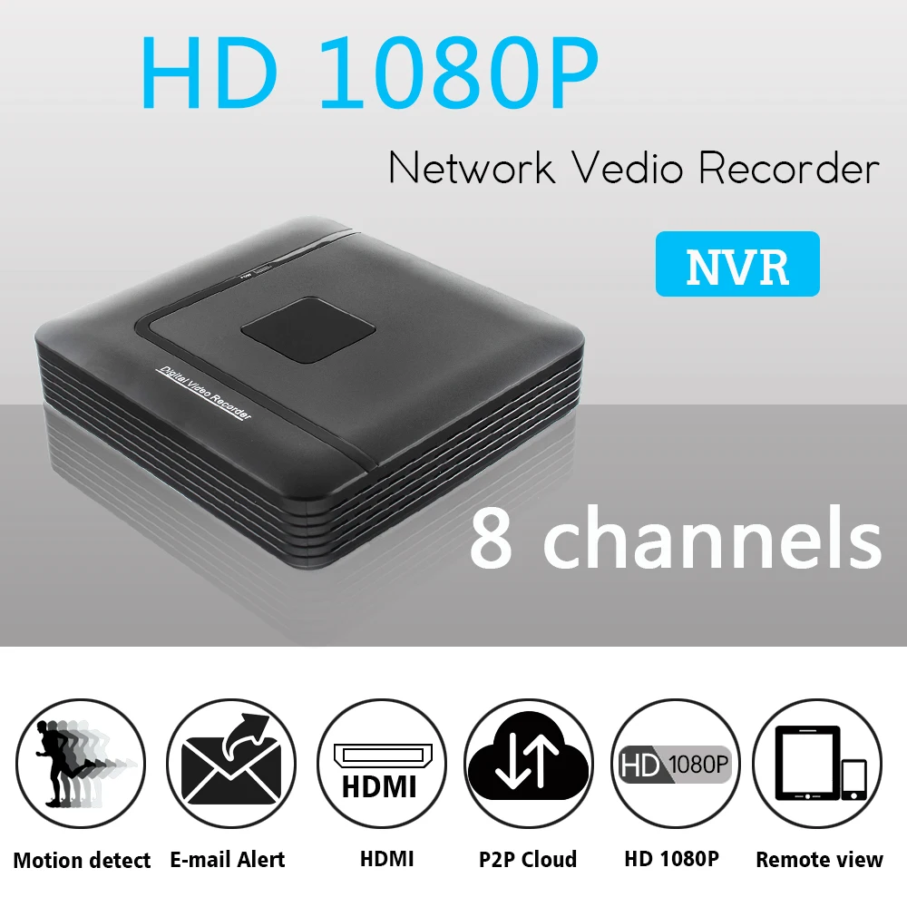 OUERTECH мини видеорегистратор Full HD 8 канала CCTV NVR 1080 P 8CH ONVIF для IP-камера Системы поддержка 1080 P IP-камера