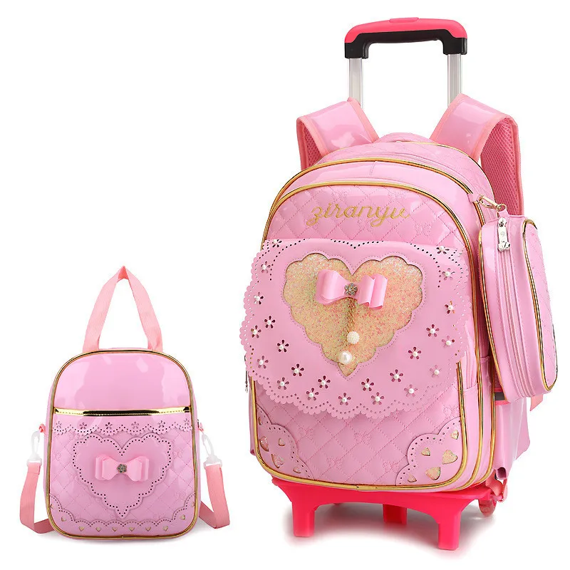 pink 2 wheels Сумки для путешествия для девочек Школьный рюкзак-тележка Сумка на колесах Школьная Сумка На Колесиках школьные рюкзаки на колесиках - Цвет: pink 2 wheels