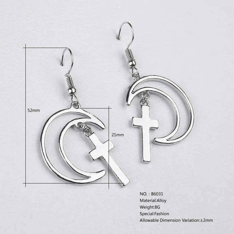 Hollow Moon Cross Dangle Earrings For Women Personality Fashion Drop Cool Girls Statement Jewelry | Украшения и аксессуары