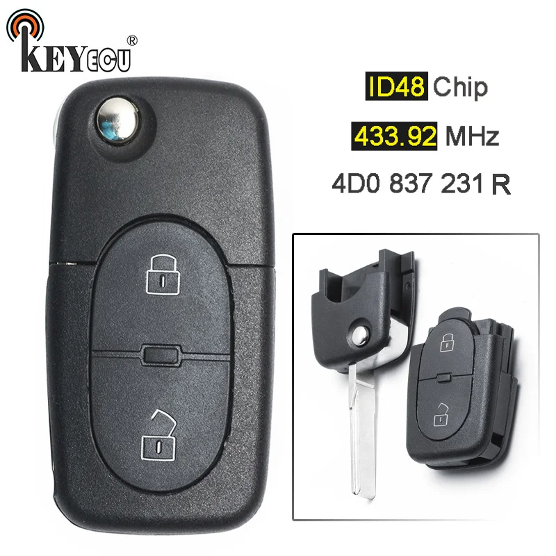 KEYECU 433 92 МГц ID48 P/N: 4D0 837 231 R Чехол-книжка 2 кнопки дистанционный ключ-брелок от