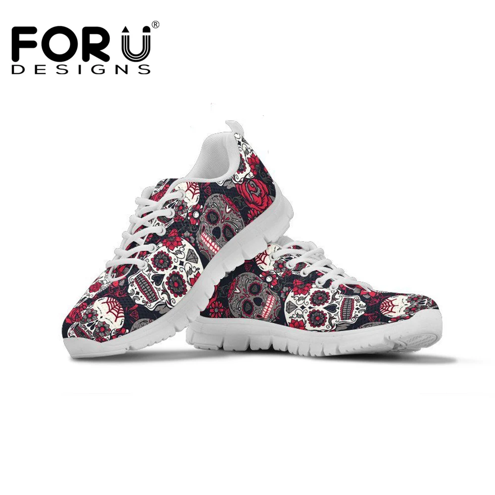 

FORUDESIGNS Classic Sugar Skulls Print Breathable Flat Shoes Woman Summer Ladies Casual Shoes Lightweight Sneakers Zapatos Mujer