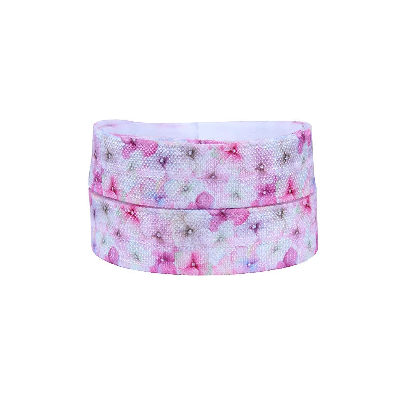 

Wholesale pink tiny flower printed fold over elastic, 50 yards 15mm floral foe for hair ties