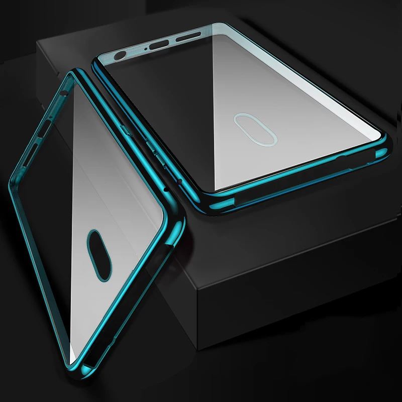 360 full protection screen back tempered glass case for oppo reno luxury aluminum metal magnet bumper case for oppo reno cover free global shipping