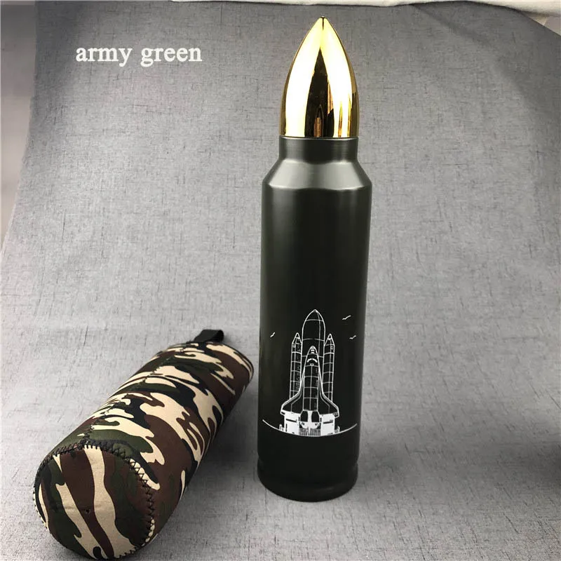 army green Бутылка для воды из нержавеющей стали 1000 мл с вакуумной пушкой, военная Спортивная бутылка, портативная бутылка-термос, термосы - Цвет: army green