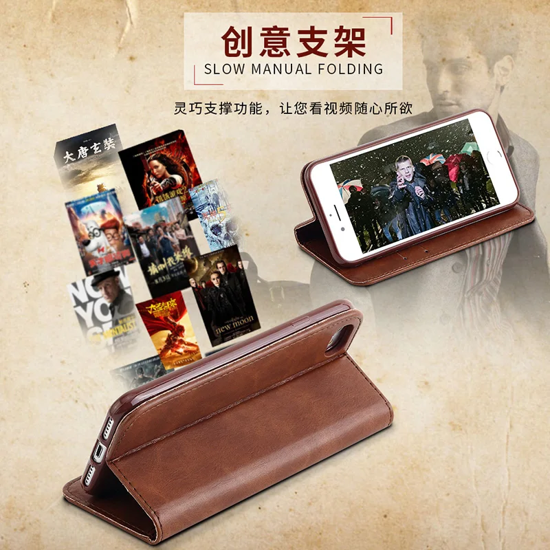 Роскошный кожаный чехол Crazy Horse для iphone X 8 7/6/6 s/5S/5/4S/4 7 plus откидная крышка винтажный