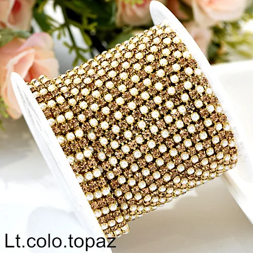 Lt.colo-topaz SS6 1 ярд стразы на цепочке прозрачные стразы с жемчугом цепочки камней Золотое дно для DIY вечерние платья дизайн ногтей B1203 - Цвет: Lt.colo-topaz