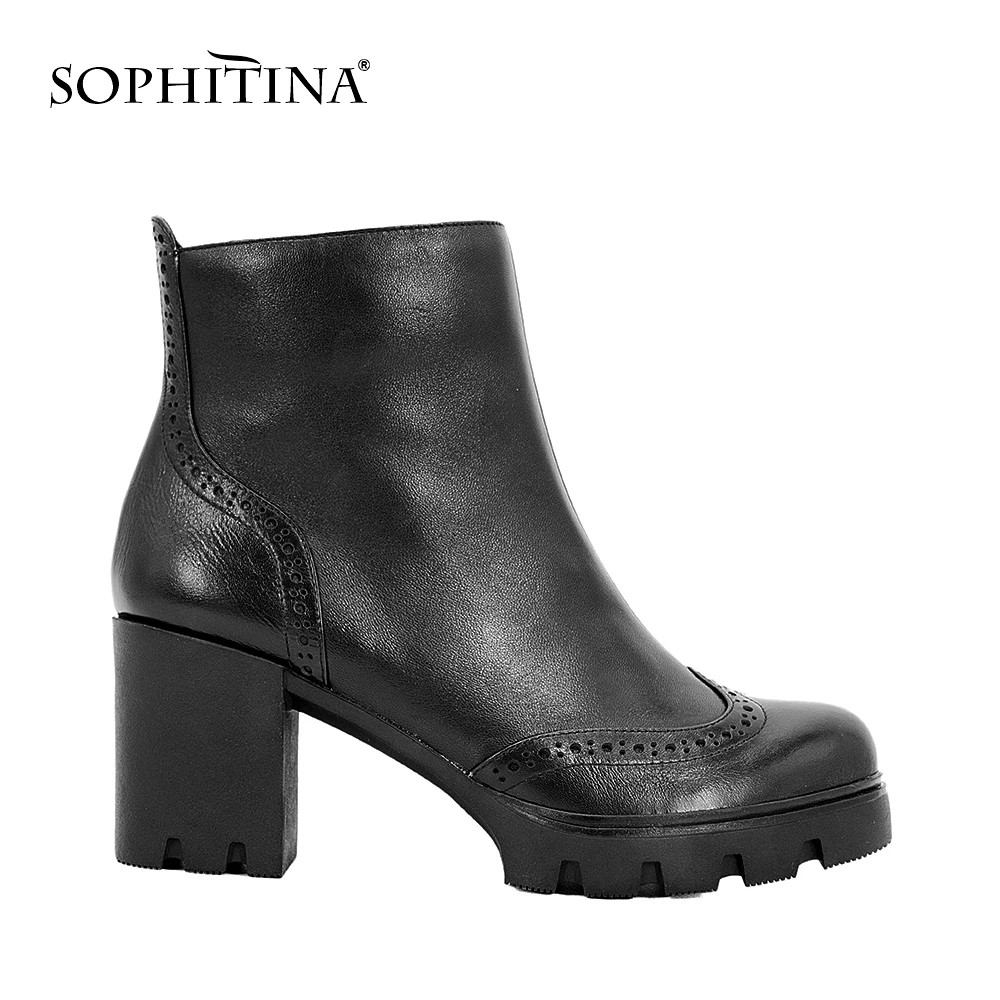 SOPHITINA/Ботинки женские на осень из натуральной кожи черного цвета. Подкладка