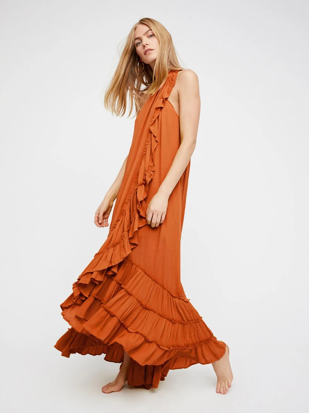 BOHOFREE Танцор платье Boho люди Обёрточная бумага Vestidos праздник Пляжное длинное без