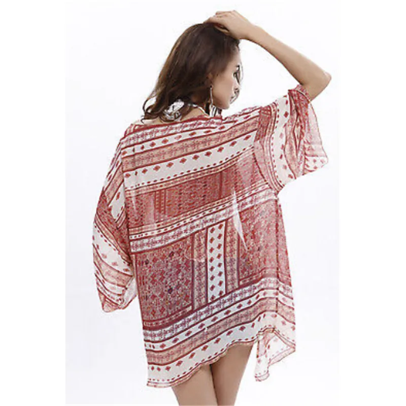 Сексуальное женское парео Пляжная накидка 2017 3/4 рукав Асимметричный шифон Бикини