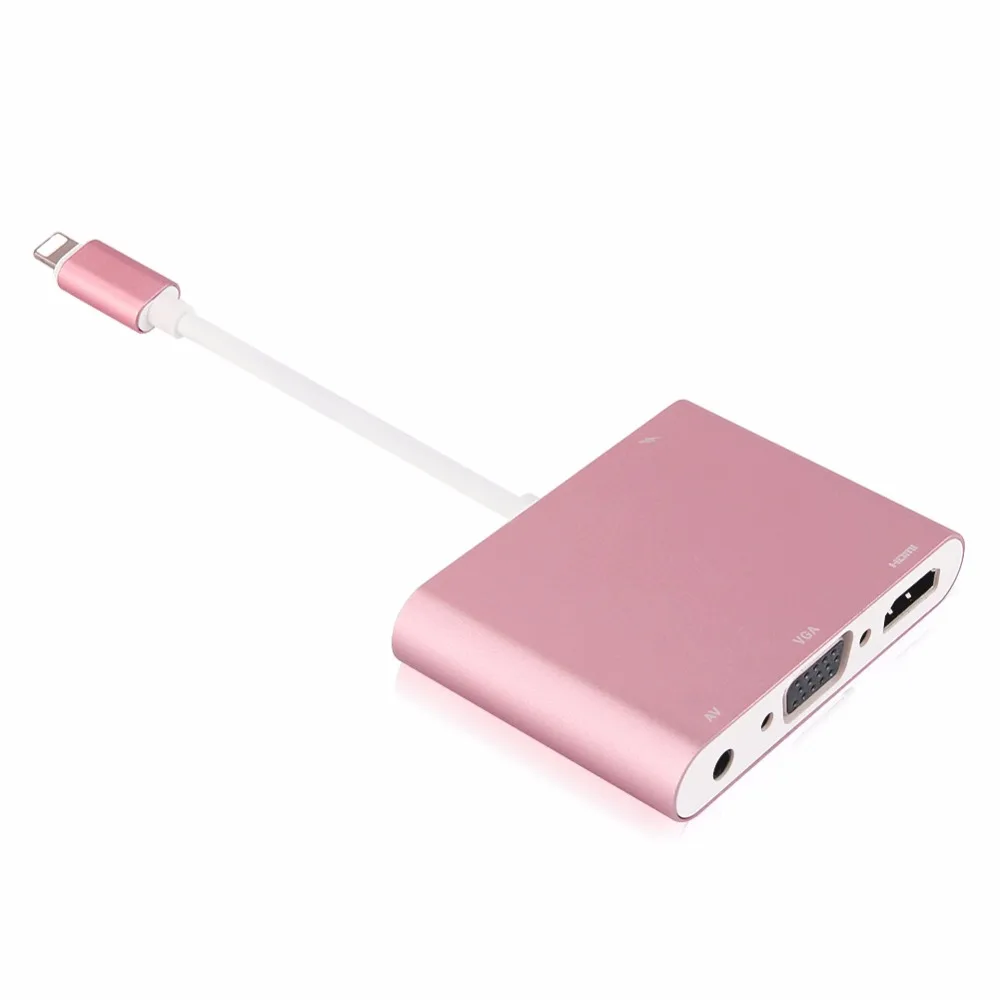 Rose Gold 4 в 1 4 K 1080 P HD tv адаптер для Lightning-HDMI VGA AV tv адаптер конвертер для iPhone X Xs XR 8 8 plus 7 7 plus 6 plus для iPad - Цвет: Rose Gold