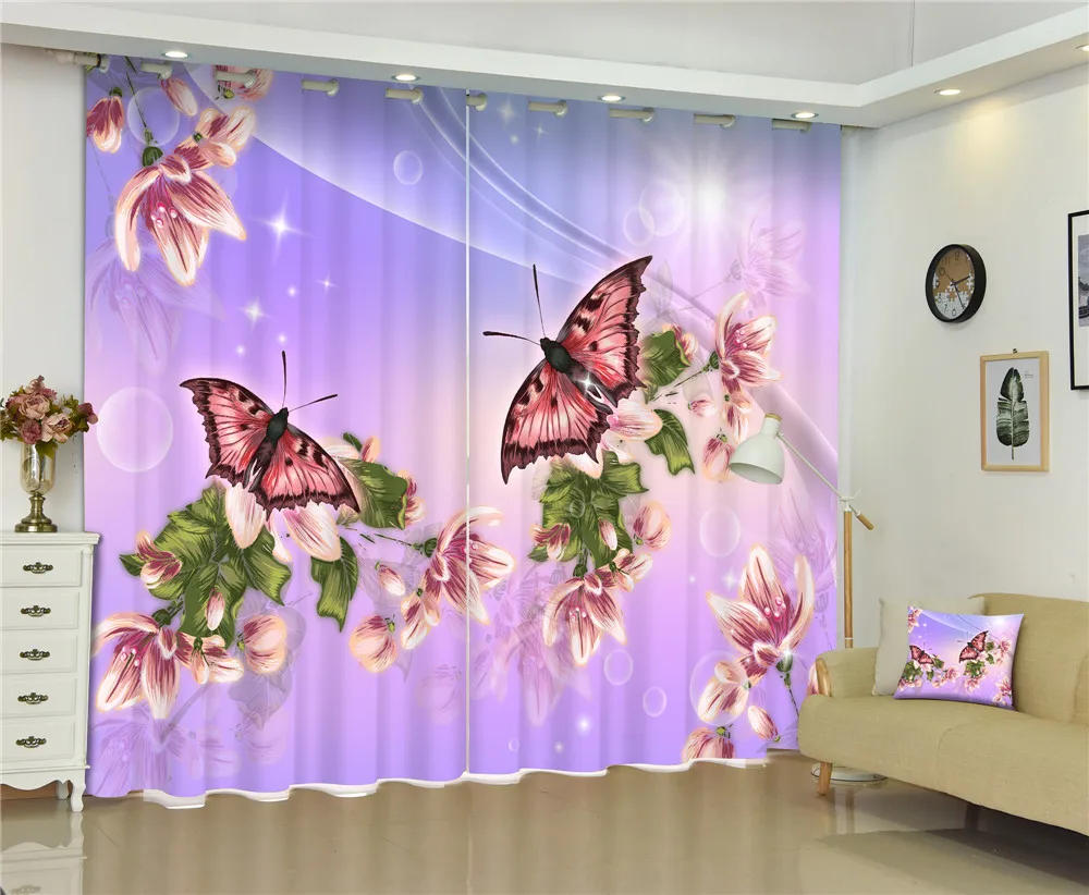 

Violet Beautiful butterflies Blackout 3D Curtain For Living Room girl Bedroom Drapes Cortinas Rideaux Customized size pillowcase