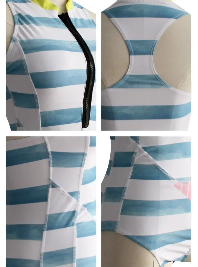 2018 Brand New Women Swimwear One Piece Swimsuit Blue Stripe Bathing Suit Zipper Female Big Size | Спорт и развлечения