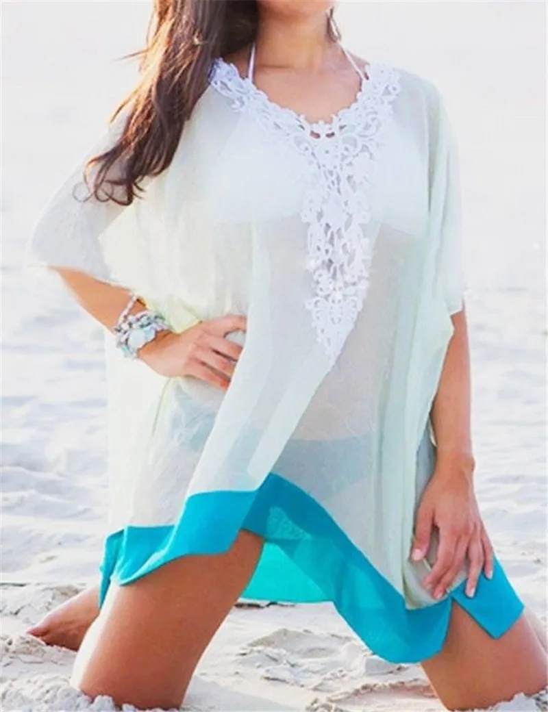 Женское летнее платье классическое элегантное для купания кружевное вязанное