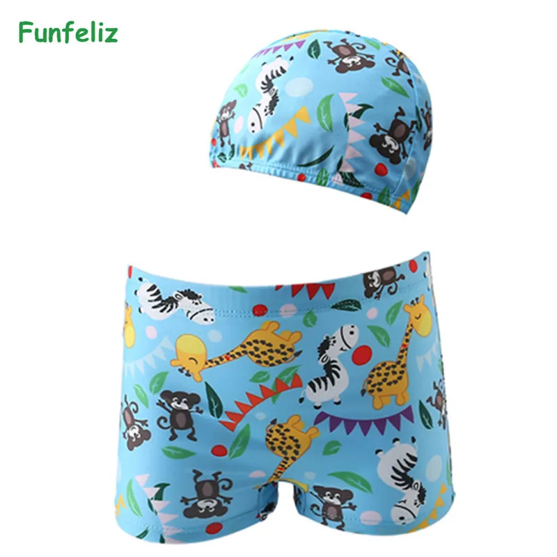 Funfeliz/детский купальник с шапочкой для купания плавки маленьких мальчиков