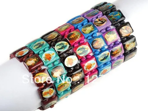 20 шт./лот разноцветный деревянный браслет для детей с изображением святых и