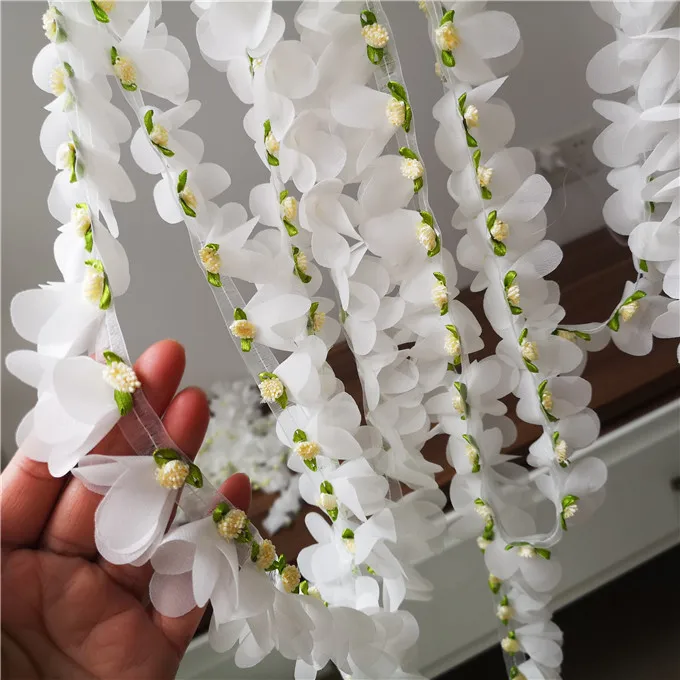LASUI 3 метра = 1 лот белый шифон 3D цветок кружевная отделка роза ручная работа DIY юбка
