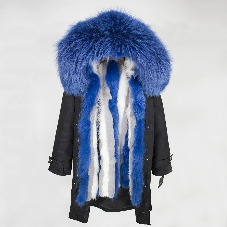 black camouflage OFTBUY, зимняя женская куртка, пальто с натуральным мехом, удлиненная Камуфляжная парка, воротник из натурального меха енота, капюшон с мехом лисы внутри, уличная одежда - Цвет: black camouflage