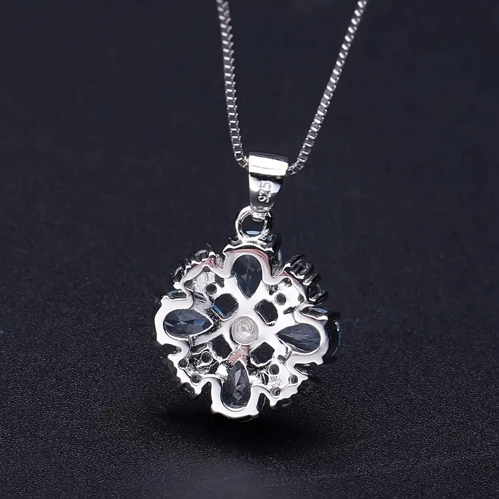 Женское ожерелье с подвеской из серебра 925 пробы натуральным небесно синим