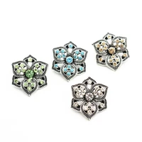 mixs 10pcslot metal hollow out flower 4 colors crystal snap buttons charms fit 18mm20mm snap bracelets bangles diy jewelry