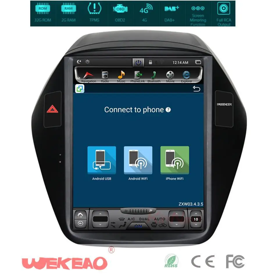 Wekeao 10 4 &quotСенсорный экран Аудио плеер android радио для hyundai Tucson IX35 2010 2014 Android 6 0