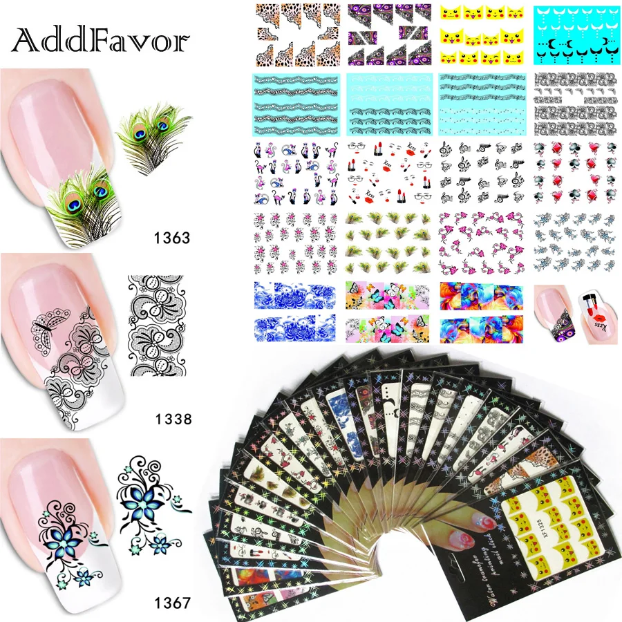 Addfavor 38 Простыни Детские переноса воды Дизайн ногтей Стикеры цветок французский