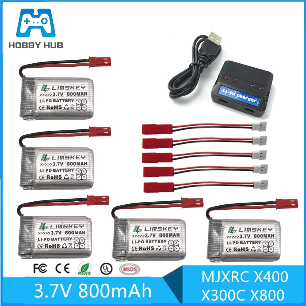5 шт. RC Drone Lipo Battery JST 902540 3 7 В 800 мАч 1S батарея с USB зарядным устройством для MJX x400 X300C