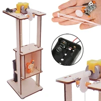 wood assemble diy electric lift kids gifts science toys experiment material kits tool elevator assemble kit for education