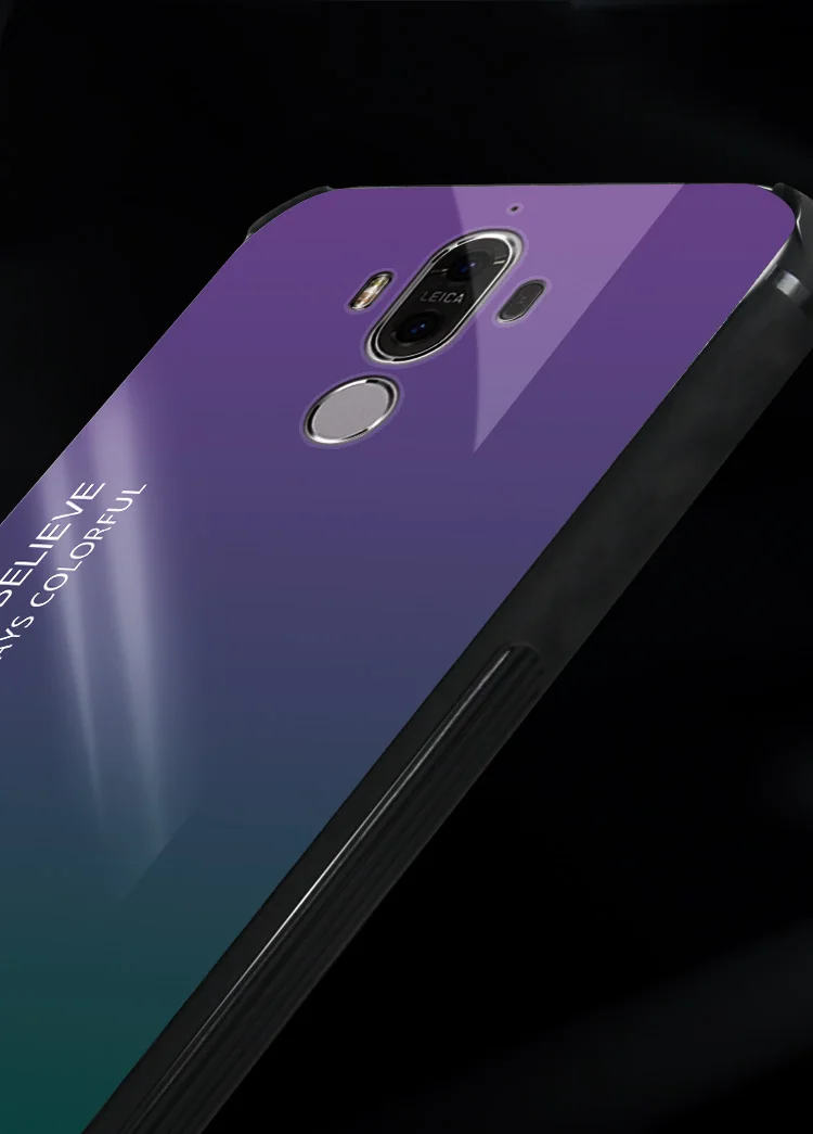 Жесткое закаленное стекло для Huawei Mate 9 / Pro силиконовая рамка модный градиентный