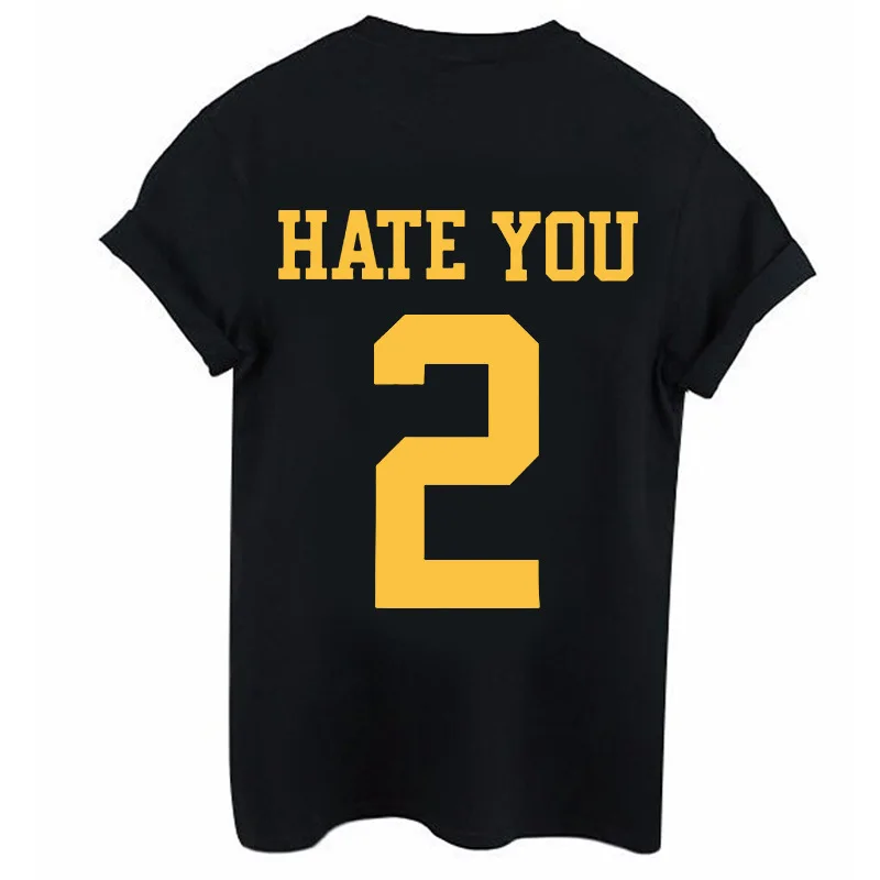 HATE YOU 2 слишком Футболка с печатными буквами Для женщин короткий рукав круглым