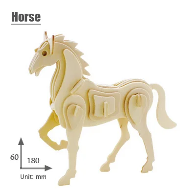 Horse 3d трехмерные деревянные животные Пазлы игрушки Детский Набор для творчества ручная работа деревянные пазлы животные насекомые серии - Цвет: Horse