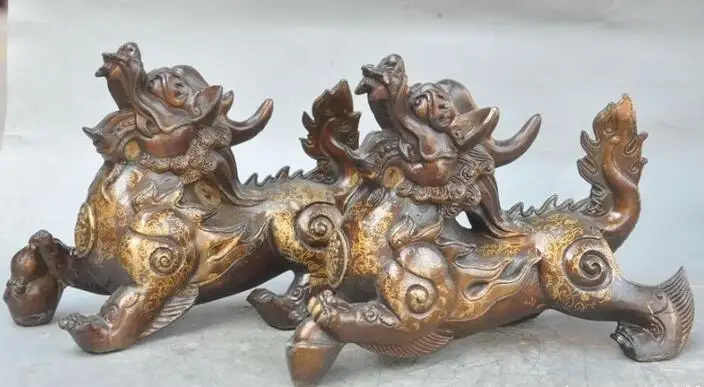 Scy s00530 9 &quotКитайский Бронзовый фэн-шуй Лаки богатство Foo Dog Единорог Kylin Pixiu зверь